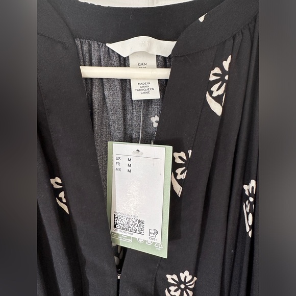 H&M maxi Boho Dress in Black and Ivory Sz M - Picture 2 of 4